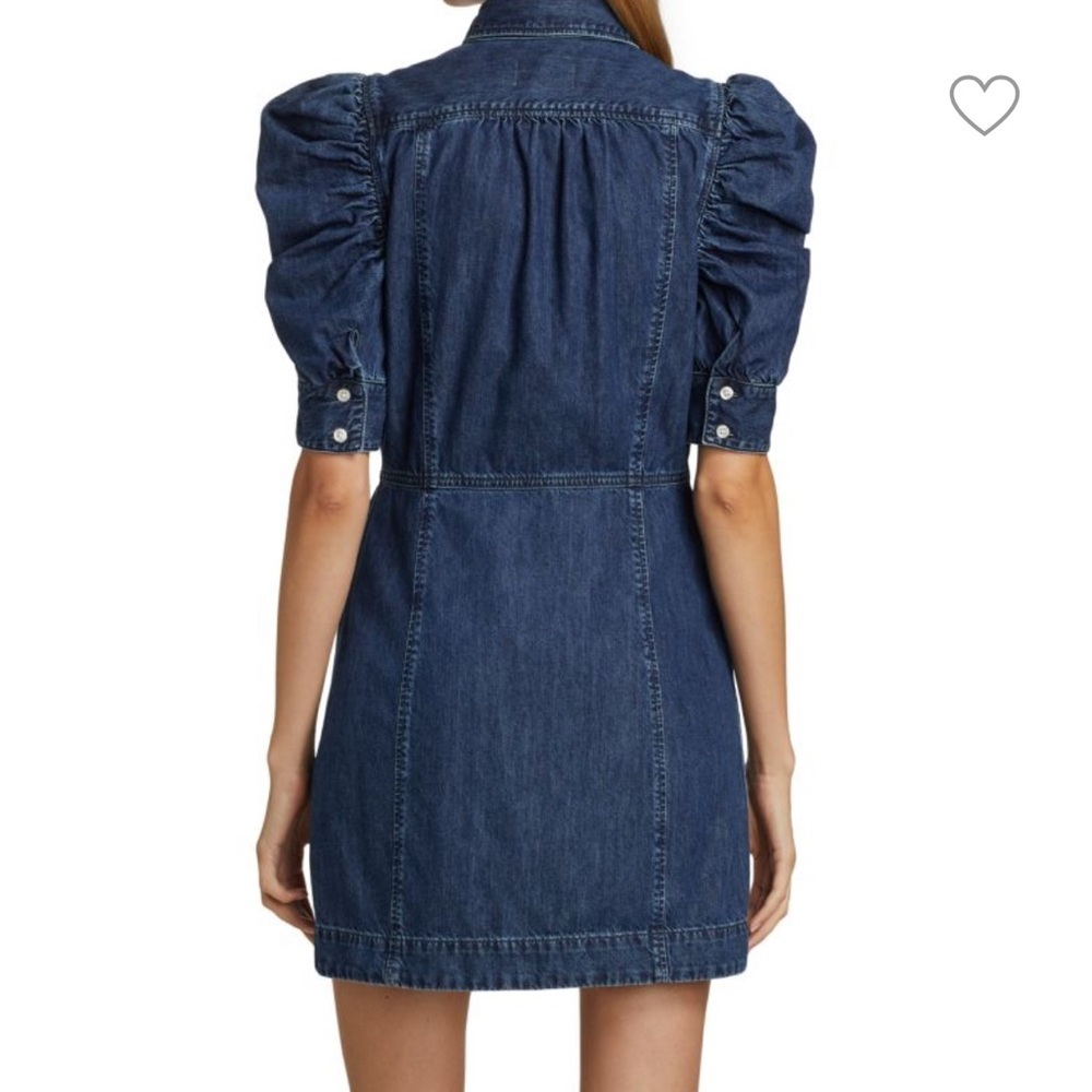 Frame Denim Dark Blue Puff-Sleeve Mini Shirt Dress - Picture 4 of 12